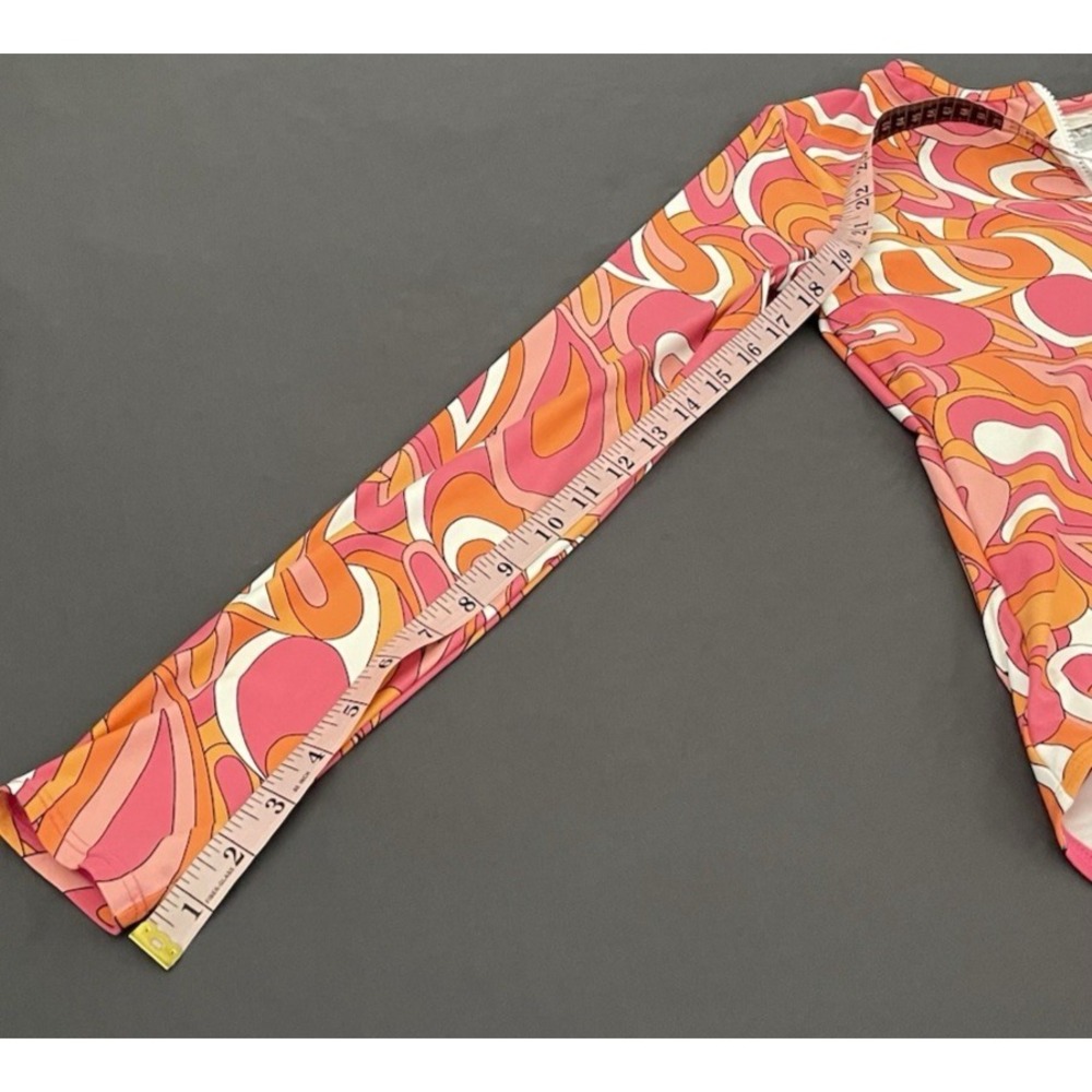 Michael Kors Front Zip Long Sleeve One Piece Swimsuit Women 12 Retro Pink Orange - Picture 9 of 9